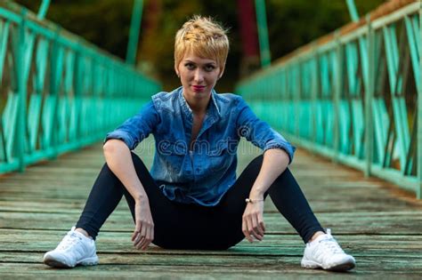 Bossy Pose Fighter Style Blonde Woman Confident Mountain Bri Stock Photo Image Of Hair