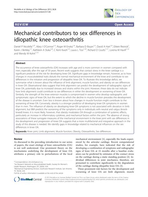 PDF Mechanical Contributors To Sex Differences In Idiopathic Knee Osteoarthritis