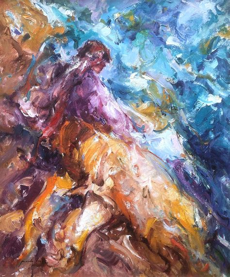 Jose Antonio Pineda Bueno Woman By The Sea Oil On Canvas Painting
