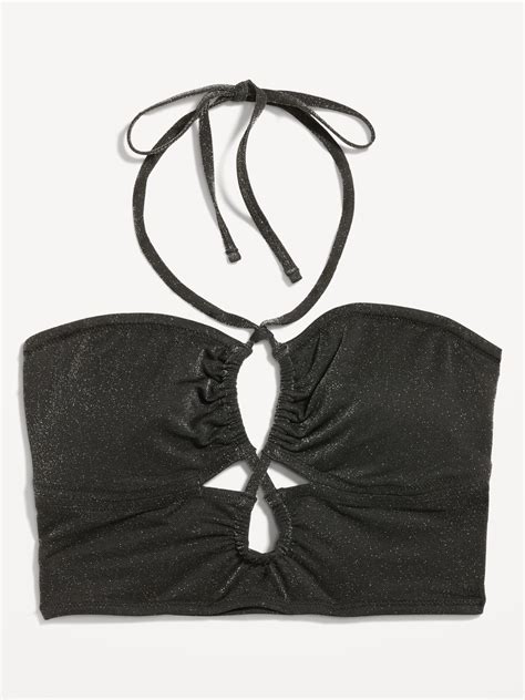 Longline Metallic Shine Halter Cutout Bikini Swim Top Old Navy