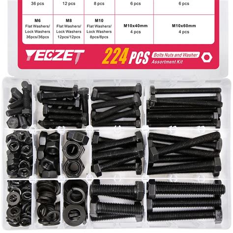 YEEZET 224PCS M6 M8 M10 Heavy Duty Bolts And Nuts Assortment Kit