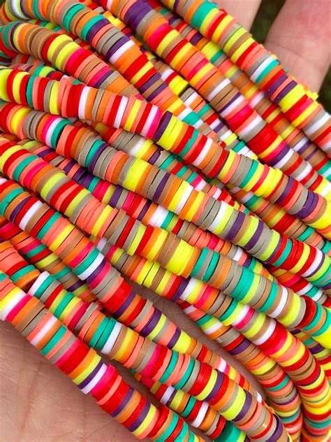 6mm Vinyl Heishi Disc Beads Polymer Clay Beads Fall Rainbow Etsy