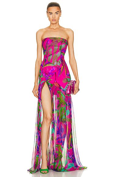 Retrofete Nicole Dress In Tropical Leaf Fwrd