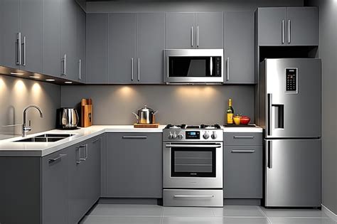 Premium AI Image | 3d render of modern kitchen in black and grey with