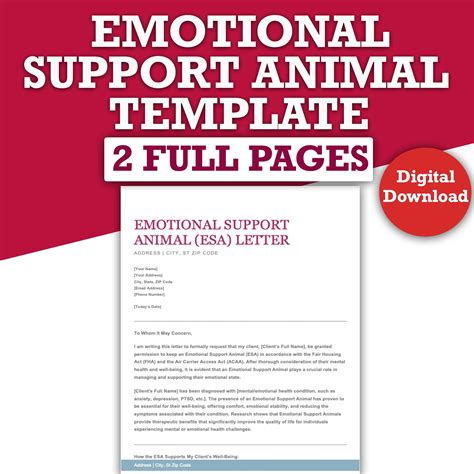 Editable Emotional Support Animal (ESA) Letter Template – Professional