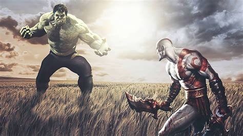 Download Kratos Vs. Hulk Wallpaper | Wallpapers.com