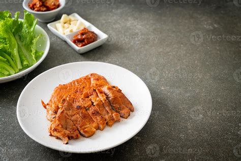 Grilled Pork Marinated Kochujang Sauce In Korean Style With Vegetable