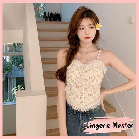 Jual Lingerie Master B Tanktop Bra Bh Crop Korean Lace Pearl Floral Vintage Wanita