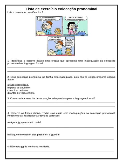 Exercícios de Colocação Pronominal | PDF | Linguística | Famílias ...