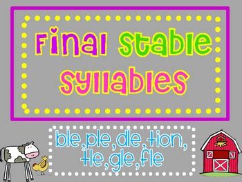 Final Stable Syllables by Sara Sandel | TPT