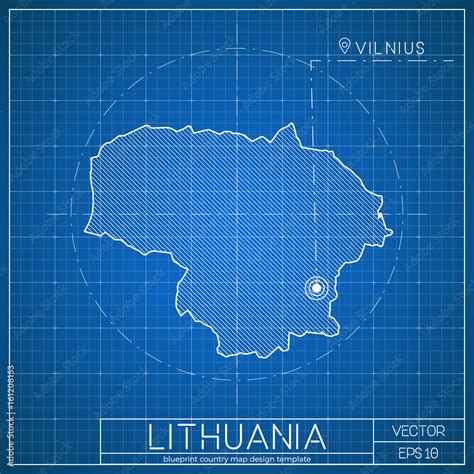 Lithuania Blueprint Map Template With Capital City Vilnius Marked On