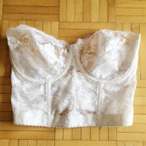 Vintage Lace Bustier 34D 80s Retro Pinup Lingerie Curvy Boudoir Bra