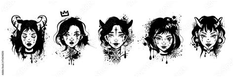 Anime Girl Face Sticker Set Vector Japanese Manga Character Cute