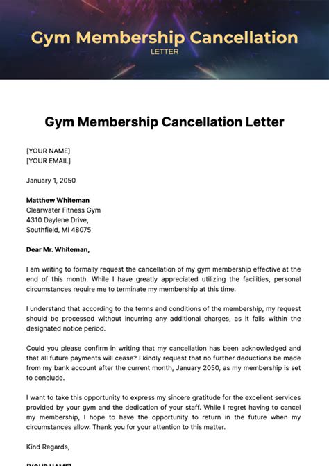 Gym Membership Cancellation Letter Template - Edit Online & Download