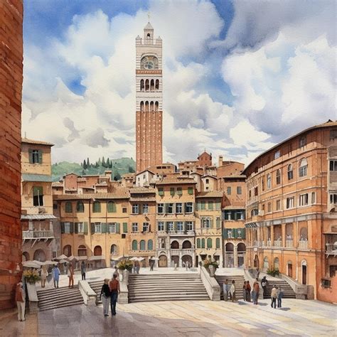 premium ai image  painting   clock tower   building
