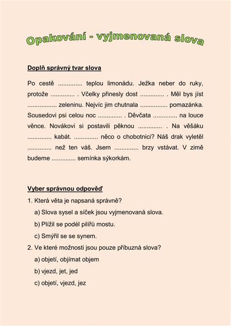 Vyjmenovan Slova Online Worksheet For You Can Do The Exercises