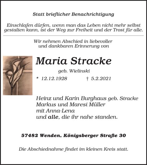 Traueranzeigen Von Maria Stracke Trauer In Nrw De