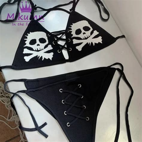 Gothic Punk Skull Print Sexy Bikini Suit Women Swimwear Y K Summer Lace