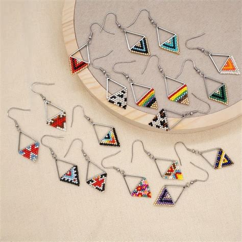 Triangle Design With Colorful Rice Beads Decor Dangle Earrings Bohemian