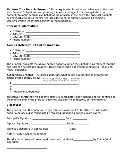 New York Durable Power of Attorney Form ️ Durable Power of Attorney