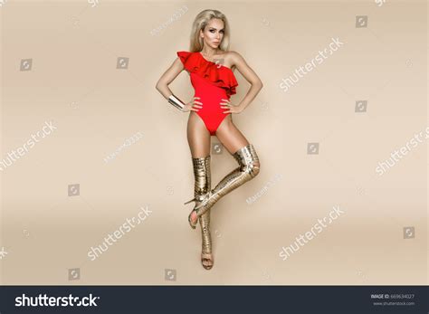 Elegant Tanned Woman Sexy Red Bikini Stock Photo Shutterstock