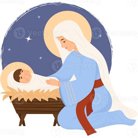 Christmas Virgin Mary And Baby Jesus Christ In Manger Png