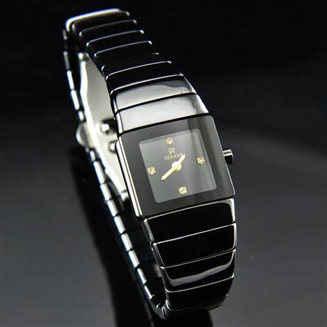 Купить Черные керамические женские часы квадратный циферблат ...