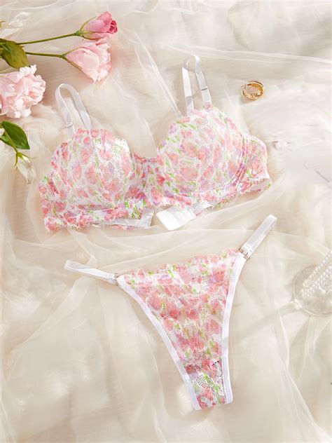 Viomisha Sexy Lingerie Set Piece Lace Bra Set Women Floral Embroidery Underwear Transparent