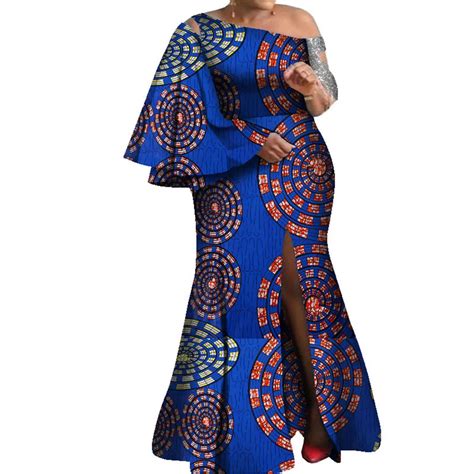 BintaRealWax African Dresses For Women Flared Sleeves Long Maxi Dress