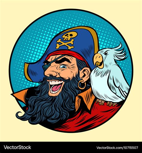 Happy Pirate With A Parrot On His Shoulder Vector Image