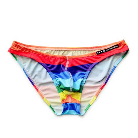 Rainbow Color Mini Briefs Mens Thong Swimwear Super Sexy Gay Swim Underwear Tanga Pouch Bikini