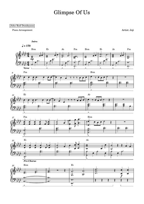 Joji Glimpse Of Us PIANO SHEET Sheets By John Rod Dondoyano