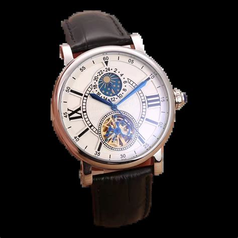 Herren Mechanische Uhr Automatische Tourbillon Mondphase Schwarz Blau