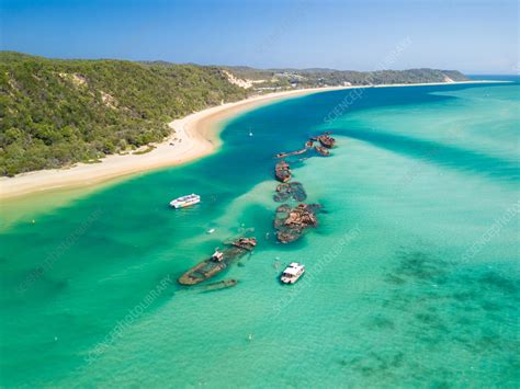 Aerial View Of Yachts And Shipwrecks Moreton Bay Australia Stock