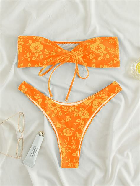 Ba Ador Bikini Bandeau Con Estampado Floral Moda De Mujer Shein M Xico