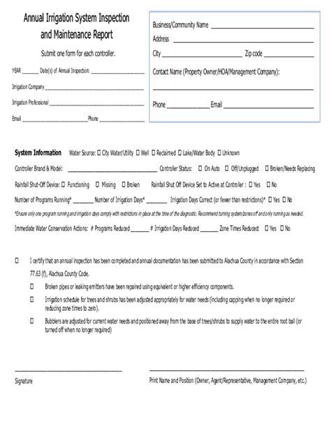 Fillable Online IRRIGATION INSPECTION FORM Fax Email Print PdfFiller