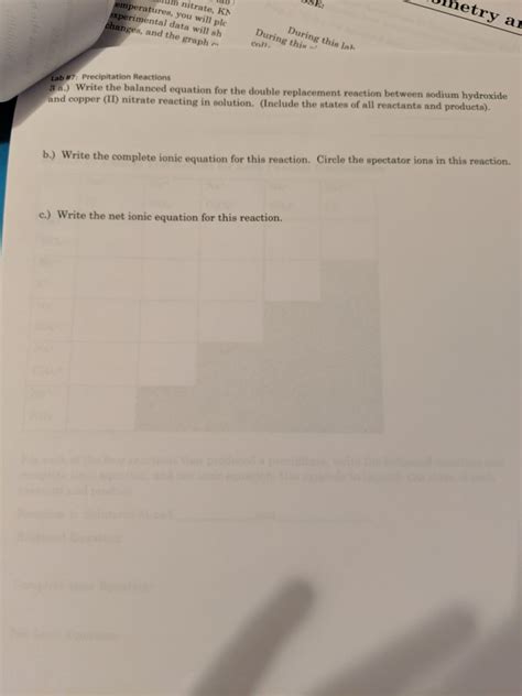 Solved Lab #7: Precipitation Reactions PRELAB: Name: Due at | Chegg.com