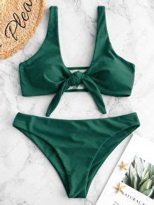 ZAFUL Plunge Front Knot Bikini Set In MEDIUM SEA GREEN ZAFUL 2026