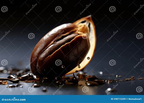 Closeup Macro View Of Dark Roasted Coffee Bean Generative AI Stock