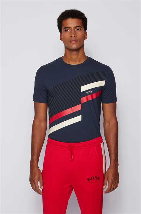 Boss By Hugo Boss Stretch Cotton T Shirt With Color Blocked Print In