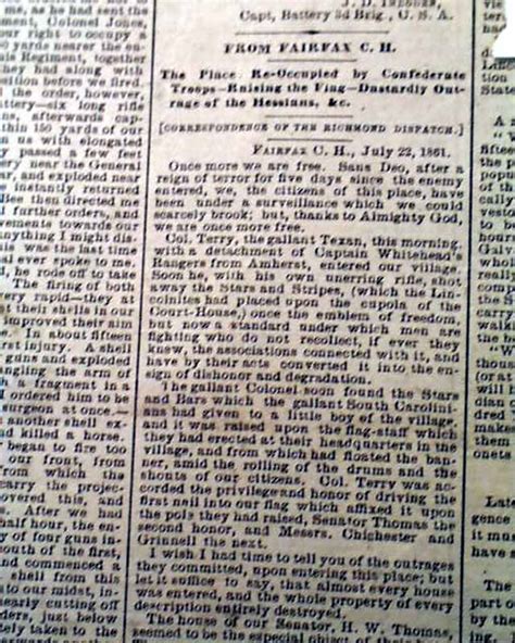 Great 1st Battle Of Bull Run Manassas Va Civil War Confederate Va 1861 Newspaper Ebay