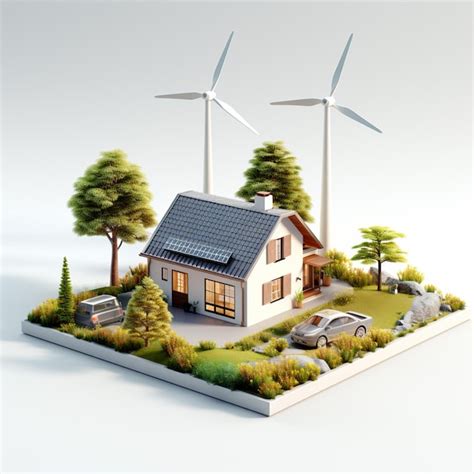 Premium Ai Image Eco Friendly House With Wind Turbines And Solar Panels