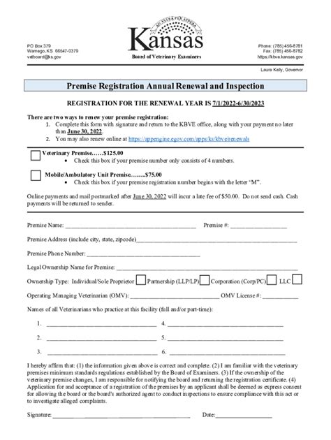 Fillable Online Premise Registration Annual Renewal And Inspection Fax