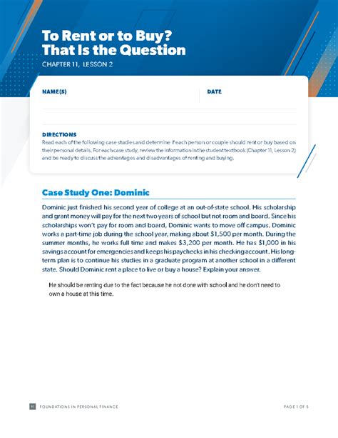 Chapter 11, Lesson 2: Renting vs. Buying Case Studies Analysis - Studocu