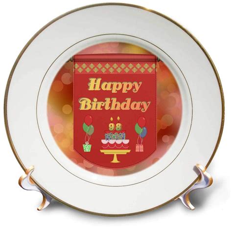 Happy 98th Birthday Banner, Cake With Gifts And Balloons-Porcelain ...