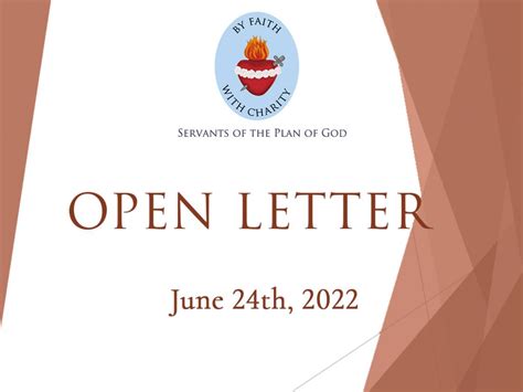 Open Letter From Our General Superior Servants Of The Plan Of God