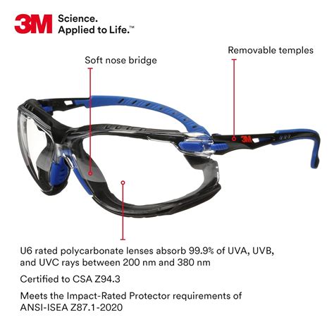 3M Solus Safety Glasses 1000-Series S1101SGAF-KT Kit Espuma Correa