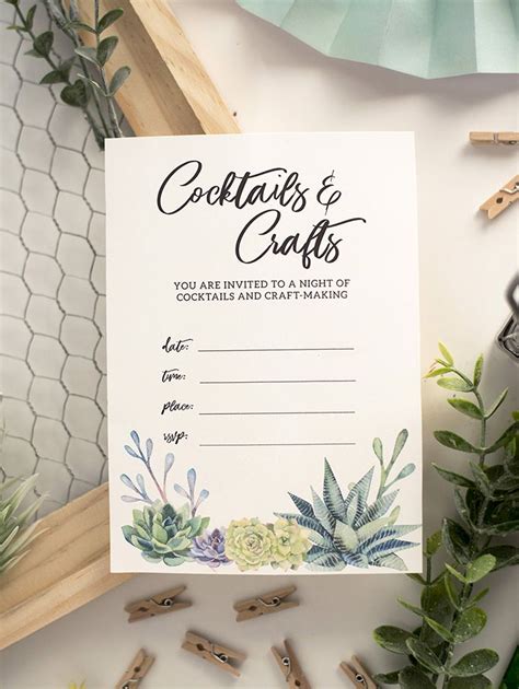 Free Printable Cocktails and Craft Night invitation