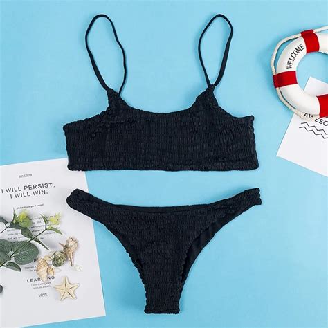 Wholesale Solid Color Bikini Two Piece Bikini Women Shirred Glamour Sling High Cut Bikini Set