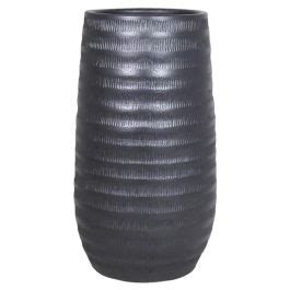 Vaso Per Piante In Ceramica Tiam Con Scanalature Nero Opaco Cm Cm